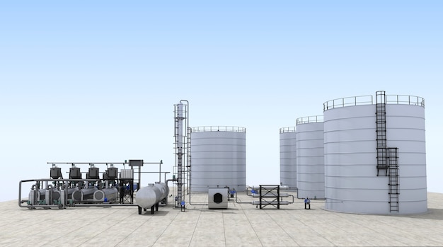 Illustrazione 3D della raffineria di petrolio