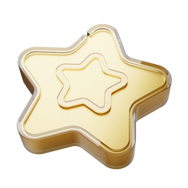 Illustrazione 3D della stella d'oro isolata su sfondo bianco Stella gialla lucida 3d realistico Valutazione del cliente