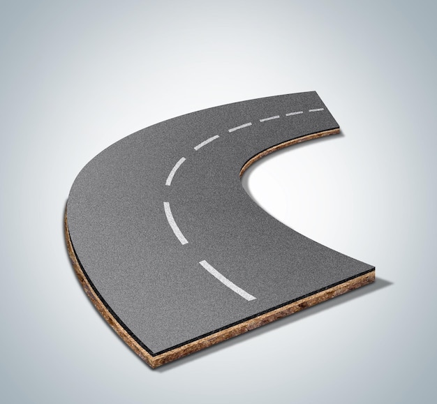 illustrazione 3d della strada isometrica isolata su sfondo bianco. pezzo di curva autostrada vuota design.