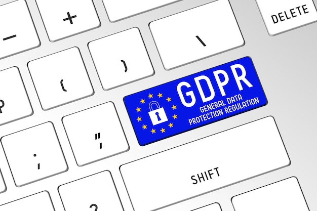 Illustrazione 3D della tastiera del regolamento generale sulla protezione dei dati GDPR