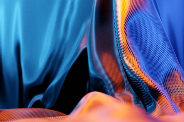 Illustrazione 3D della trama di un tessuto naturale blu con pieghe Sfondo astratto dal bellissimo tessuto naturale primo piano Sipario rosso delle tende