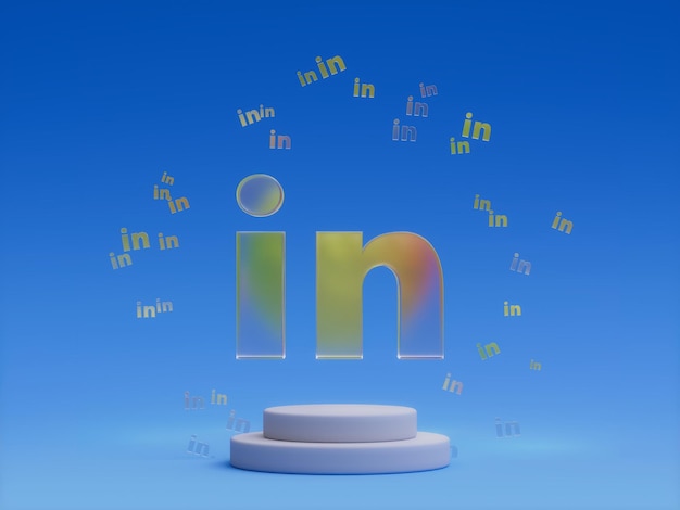 Illustrazione 3D della vetrina minima astratta della piattaforma del podio dei social media di LinkedIn