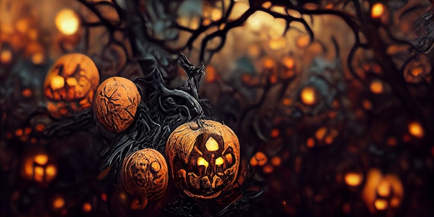 Illustrazione 3D della zucca di Halloween. Sfondo di Halloween