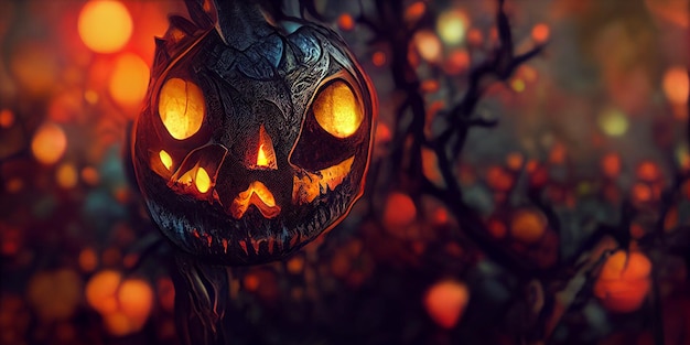 Illustrazione 3D della zucca di Halloween. Sfondo di Halloween