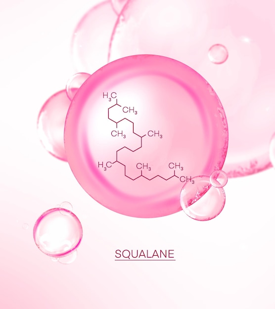 Illustrazione 3d dello squalene in un siero facciale o in un liquido cosmetico