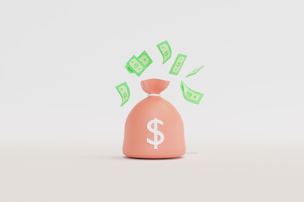 Illustrazione 3D denaro su sfondo bianco isolato concetto di pagamento e pagamento online per il risparmio di denaro