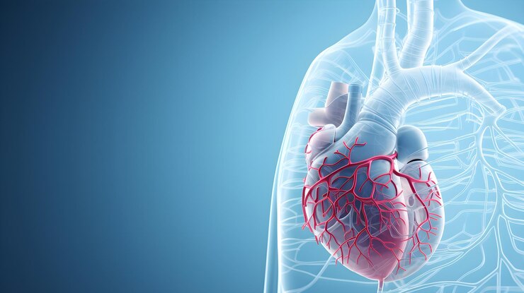 Illustrazione 3D dettagliata dell'angioplastica e della procedura di inserimento di stent sul cuore umano
