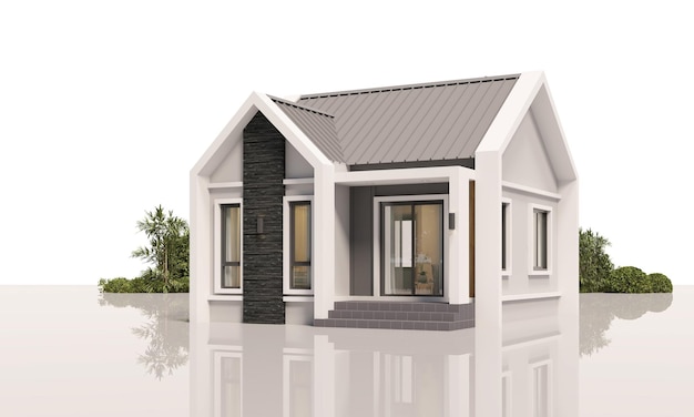 Illustrazione 3D di architettura di una moderna casa minima su sfondo bianco
