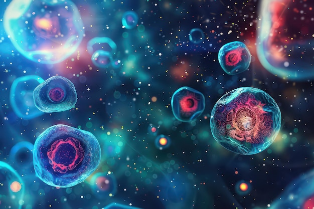 Illustrazione 3D di cellule del sangue umano su uno sfondo colorato Concetto della lotta contro il virus