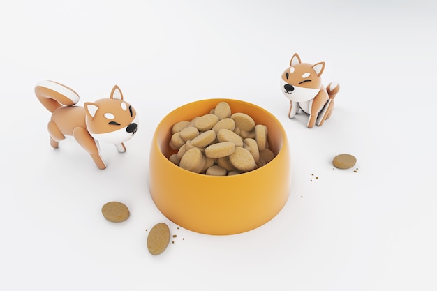 Illustrazione 3D di cibo per cani Shiba