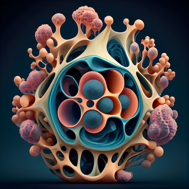 Illustrazione 3d di composizione geometrica astratta con coralli e sfere