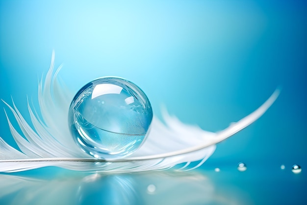 Illustrazione 3d di enormi bolle di sapone su una piuma su uno sfondo blu Sfondo astratto dello spazio Biologia fisica chimica sfondo astratto Sfocatura