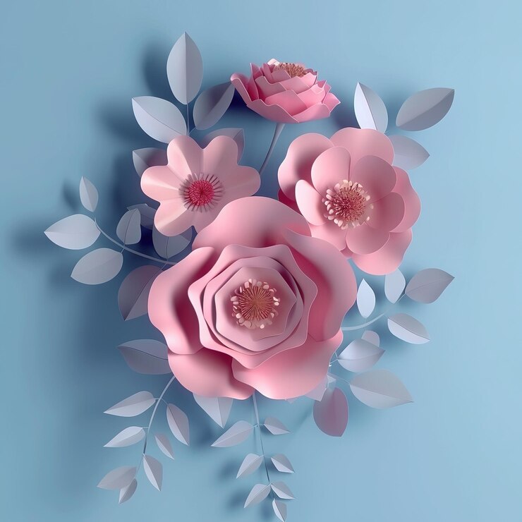 Illustrazione 3D di fiori di carta simbolo per la giornata delle madri