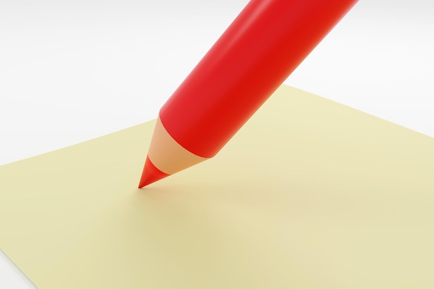 Illustrazione 3D di forniture scolastiche assortite matita rossa e nota adesiva gialla