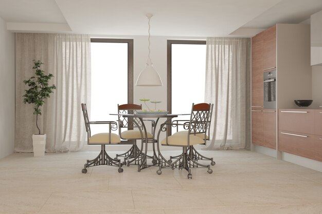 Illustrazione 3D di interior design moderno della bella stanza
