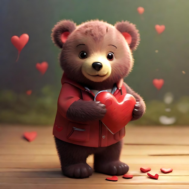 Illustrazione 3D di orsacchiotto con cuore