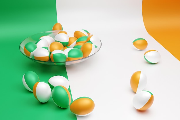 Illustrazione 3D di palline con l'immagine della bandiera nazionale dell'Irlanda