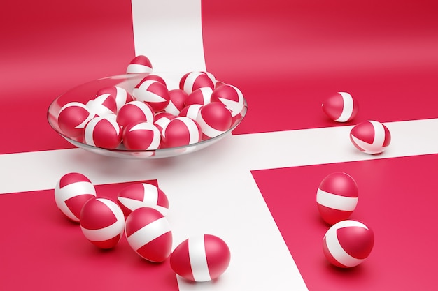 Illustrazione 3D di palline con l'immagine della bandiera nazionale della Danimarca