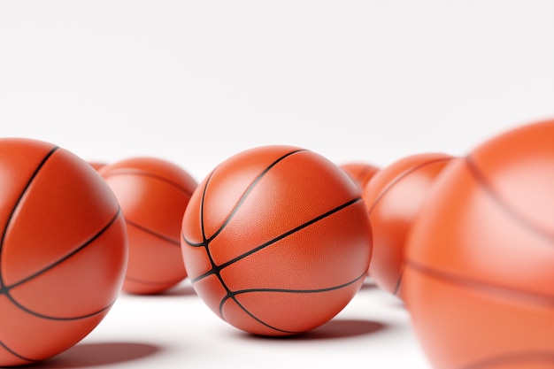 Illustrazione 3D di palline da basket Un sacco di palline da basket arancioni
