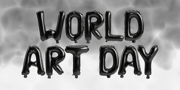 Illustrazione 3d di palloncini con lettere sulla giornata mondiale dell'arte isolata sullo sfondo