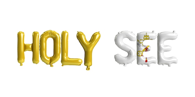 Illustrazione 3d di palloncini Holy Seeletter con bandiere colorate isolate su bianco