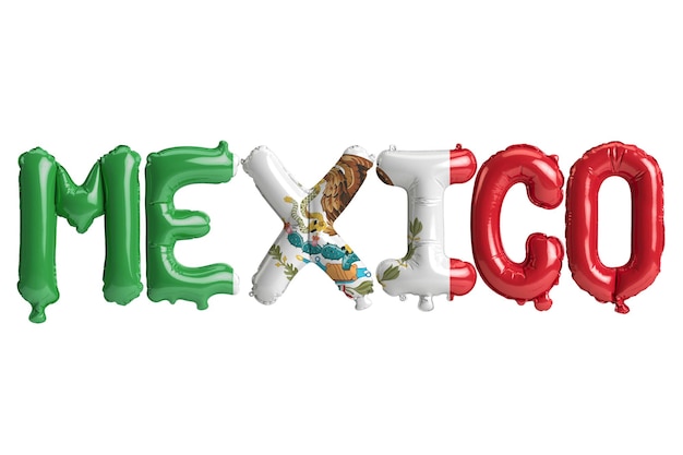 Illustrazione 3d di palloncini Mexicoletter con bandiere colorate isolate su bianco