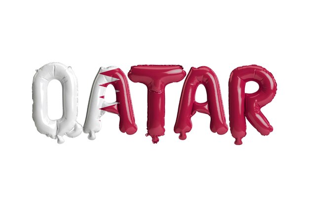 Illustrazione 3d di palloncini Qatarletter con bandiere colorate isolate su bianco