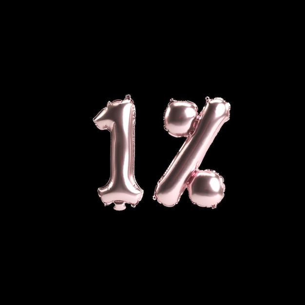 Illustrazione 3d di palloncini rosa 1% isolati su sfondo