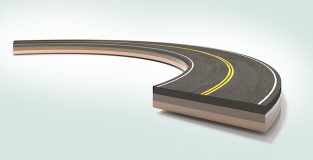 Illustrazione 3D di pubblicità stradale per viaggi e vacanze Anunci isolati di curve stradali e autostradali