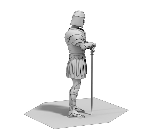 Illustrazione 3D di rendering 3D del personaggio del guerriero