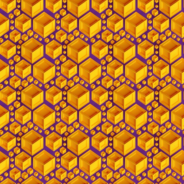 Illustrazione 3d di righe di cubo gialloSet di quadrati su motivo di sfondo monocromatico Sfondo geometrico