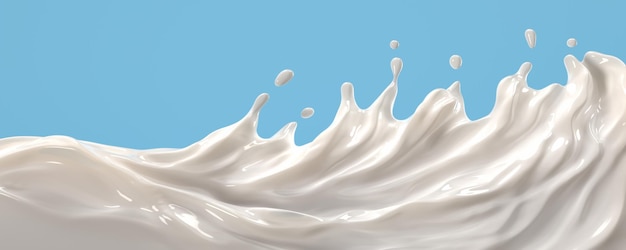 Illustrazione 3d di schizzi di latte o yogurt