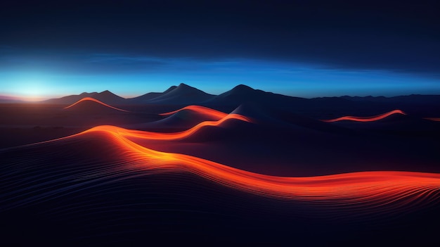 Illustrazione 3D di sfondo astratto con montagne e dune di sabbia