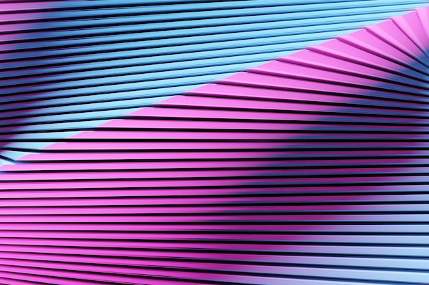 Illustrazione 3d di strisce viola stereo. Righe geometriche simili alle onde. Modello astratto di linee incrociate incandescente