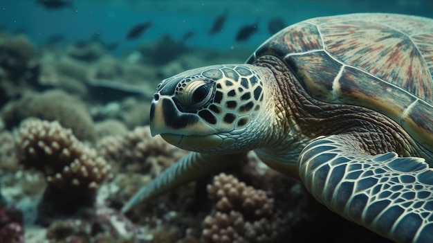 Illustrazione 3D di tartarughe nel mare limpido