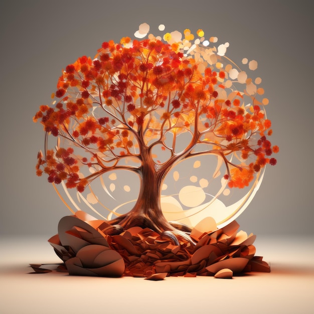 Illustrazione 3d di un albero autunnale in una sfera di vetro