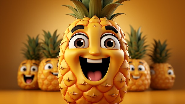 Illustrazione 3D Di Un Allegro Ananas Con Una Faccia