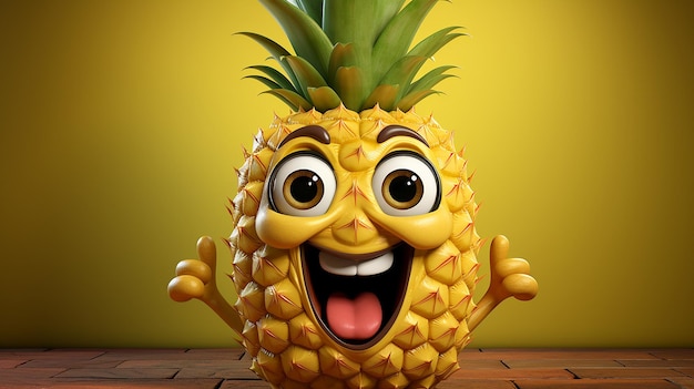 Illustrazione 3D Di Un Allegro Ananas Con Una Faccia