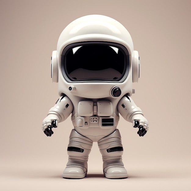 Illustrazione 3D di un astronauta dei cartoni animati in un abito da astronauta bianco senza volto casco nero