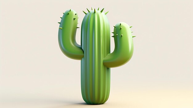 Illustrazione 3D di un cactus verde con più braccia Il cactus è in piedi su un terreno sabbioso su uno sfondo beige
