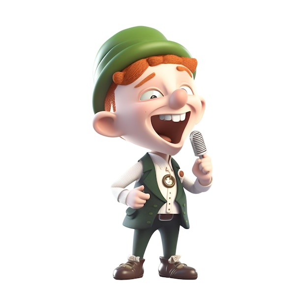 Illustrazione 3D di un caricaturista leprechaun carino