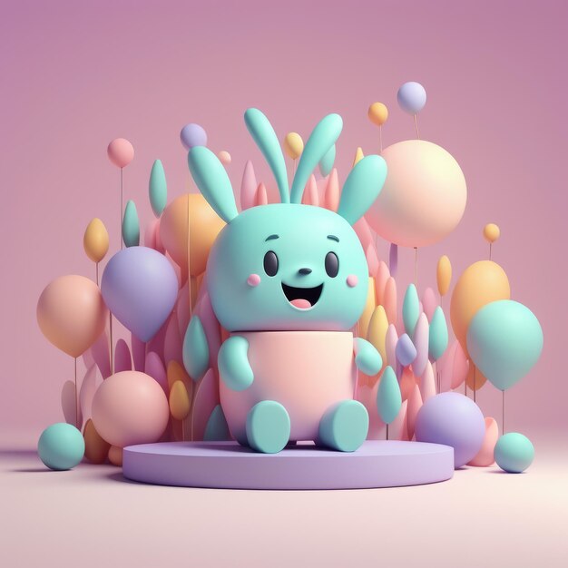 Illustrazione 3D di un coniglio carino sotto forma di un palloncino Illustrazione 3D di un coniglio carino in