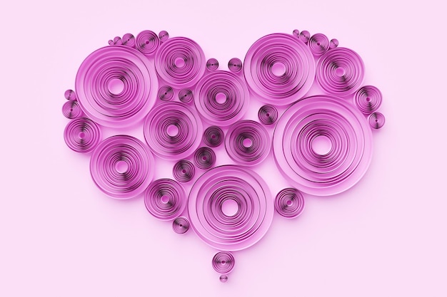 Illustrazione 3d di un cuore fatto di forme geometriche su sfondo rosa Simbolo d'amore in forme geometriche