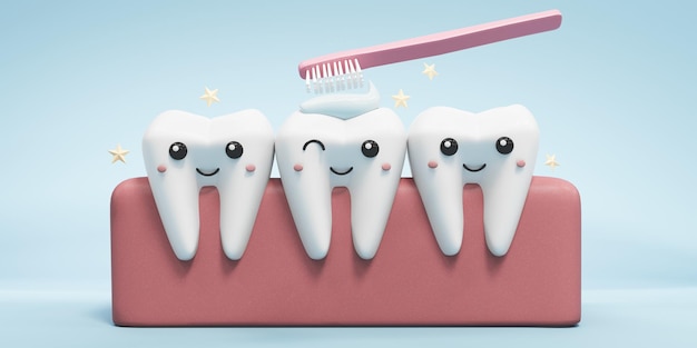 Illustrazione 3D di un dente molare come carattere che evidenzia il suo smalto e la struttura della radice