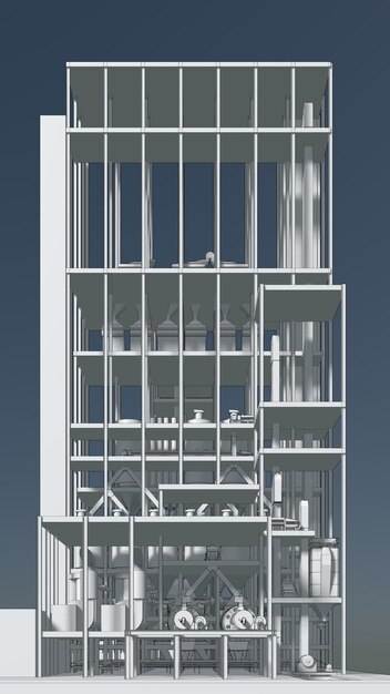 Illustrazione 3D di un edificio industriale