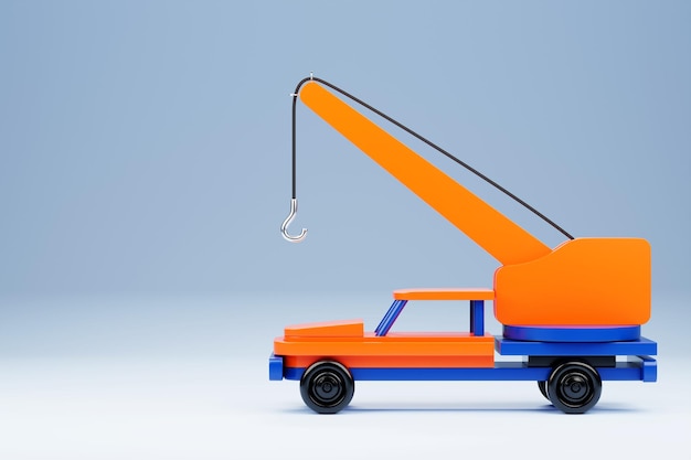Illustrazione 3D di un giocattolo per bambini di una gru multicolore su uno sfondo blu isolato Giocattolo ecologico per genitori e bambini