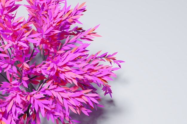 Illustrazione 3D di un grande albero deciduo rosa neon