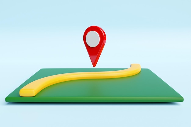 Illustrazione 3d di un'icona con un punto di destinazione rosso sull'indicatore di navigazione della mappa