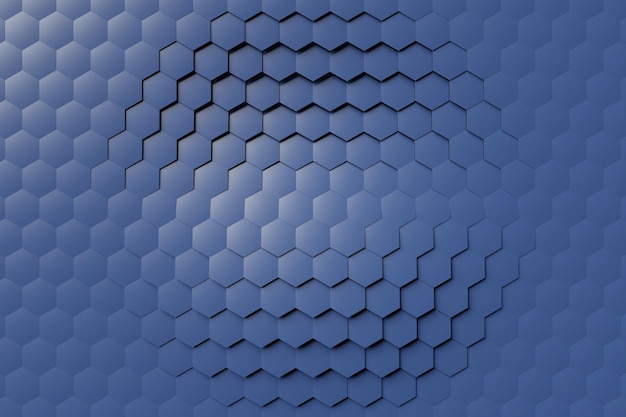 Illustrazione 3d di un nido d'ape monocromatico blu a nido d'ape per miele Modello di semplice sfondo a mosaico di forme geometriche esagonali