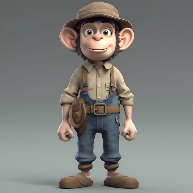 Illustrazione 3D di un personaggio dei cartoni animati con cappello e stivali da safari
